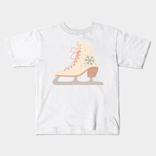 Cute Winter Ice Skate Pattern with Snowflakes Kids T-Shirt